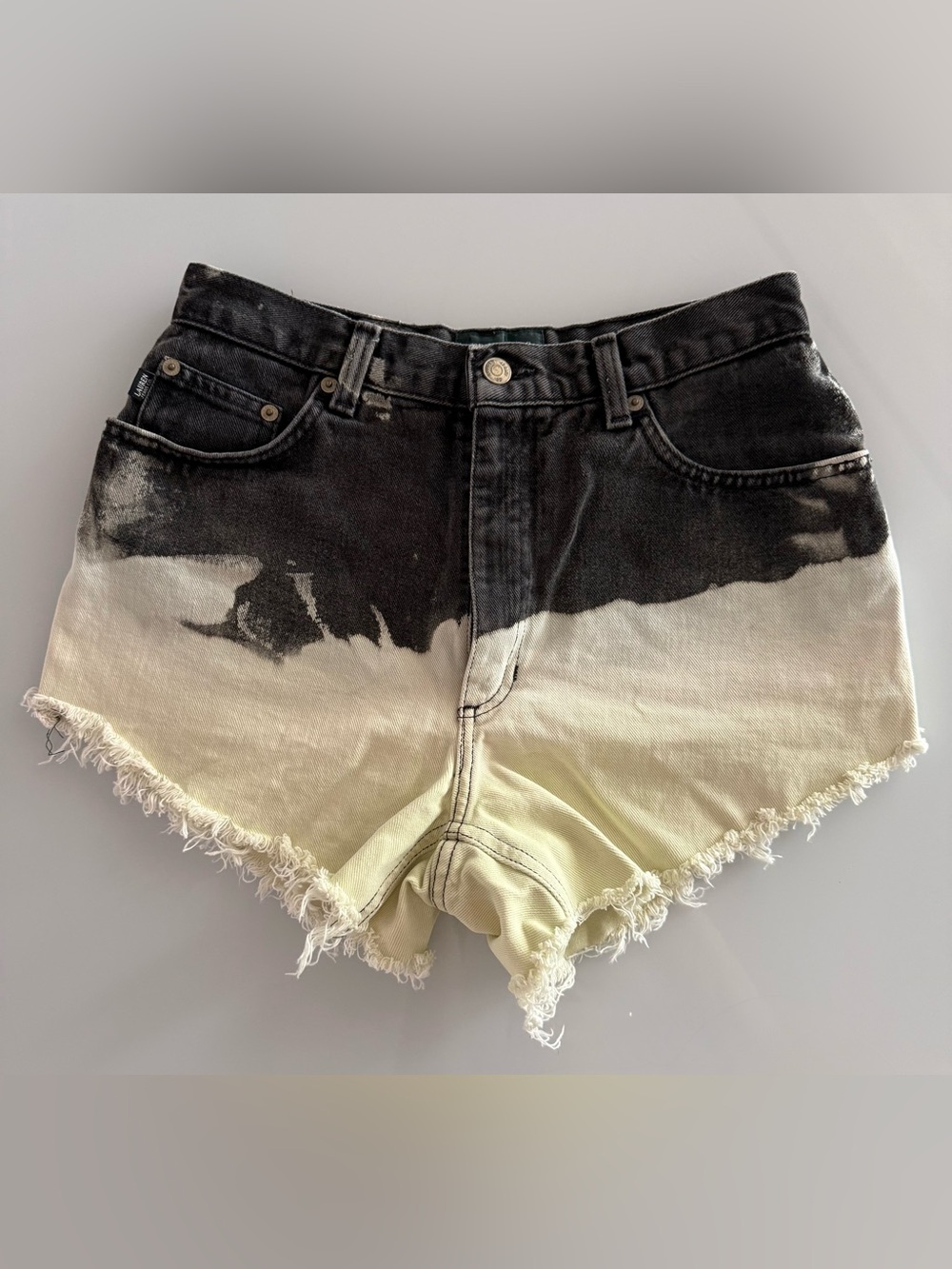 Ralph Lauren Denim & Supply Shorts Sz 6 - Black Bleached Tie Dye Raw Hem Cut Off